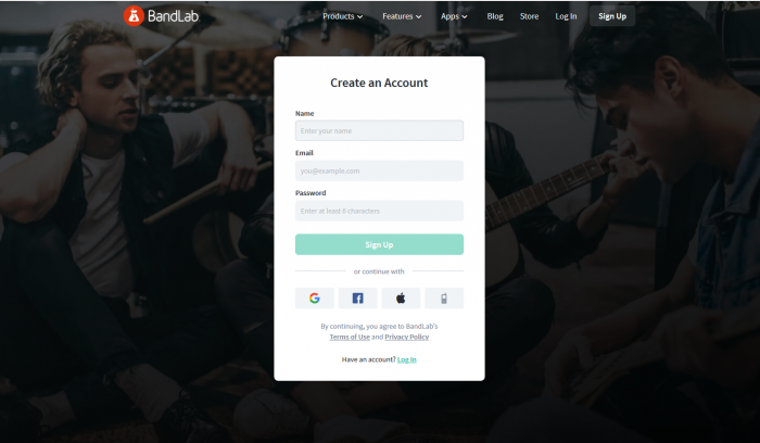Screenshot Bandlab Create an Account