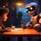 Junge am Tisch mit Roboter