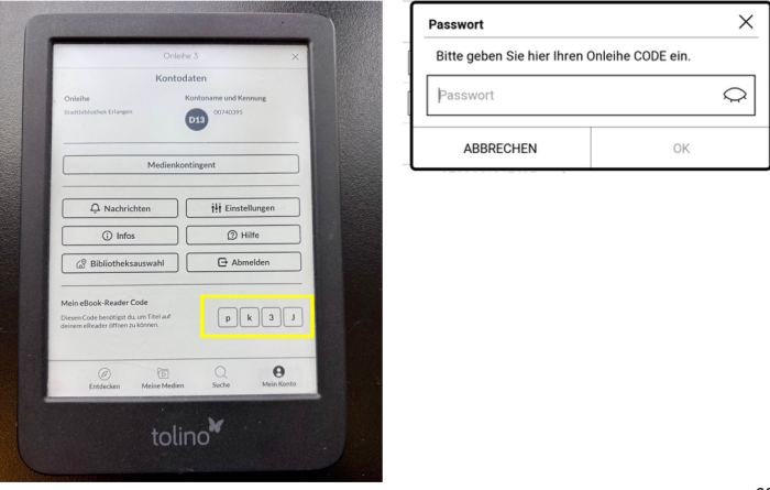 Mein eBook-Reader Code unter Mein Konto