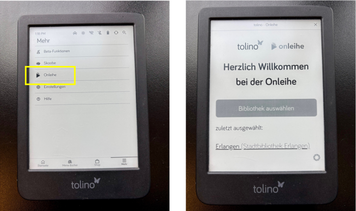 Onleihe am Tolino aufrufen